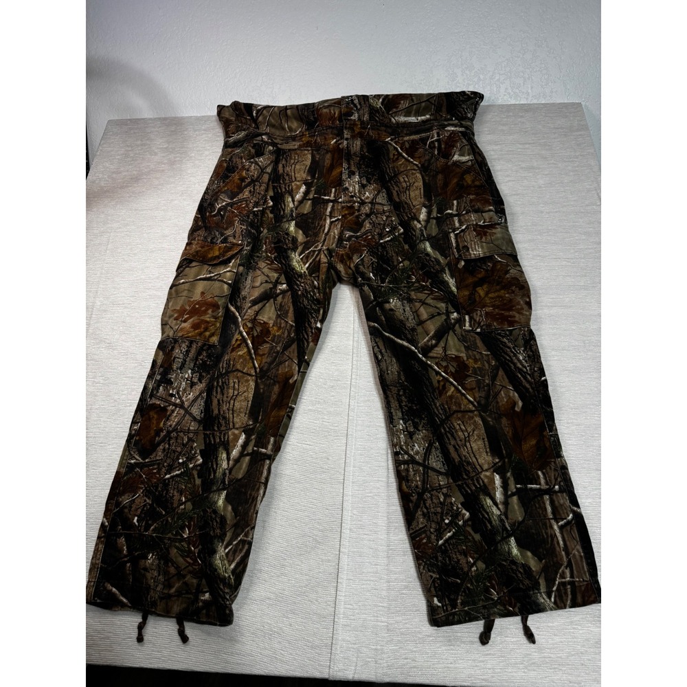 Cabelas Mens 2XL Realtree Camo Hunting Bib Overalls Adjustable Cargo Pants Brown